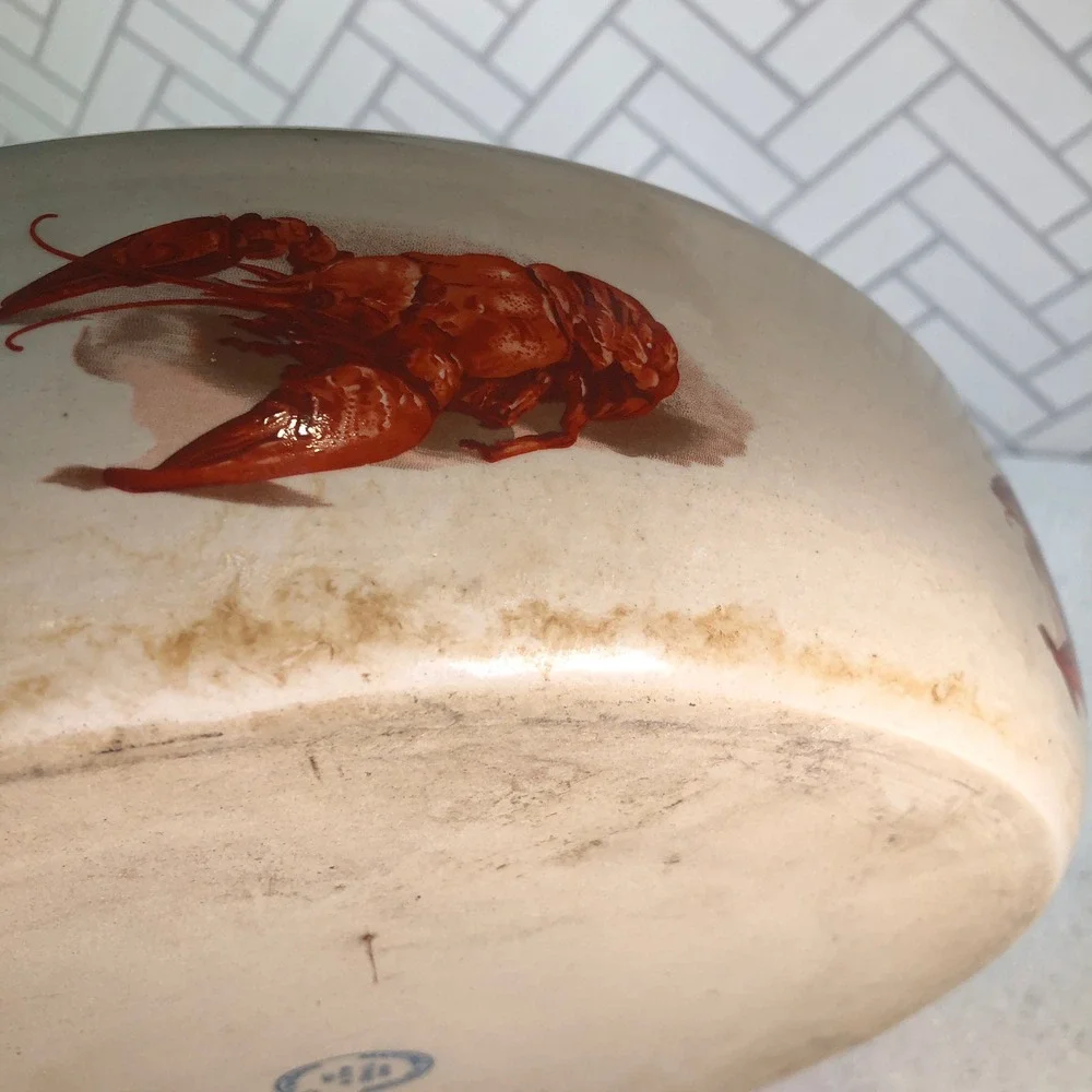 Martinez Pottery Hand Turned Stoneware Crawfish Lobster Dish Marshall TX 15in